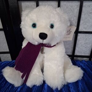 White Teddy Bear with Purple Scarf